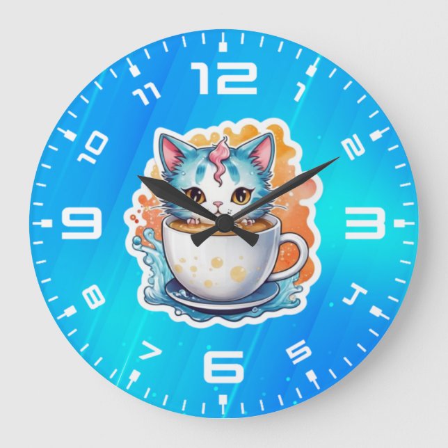 Grande Horloge Ronde Chat à café Mug-94678 (Recto)