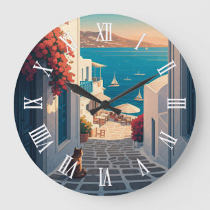 Grande Horloge Ronde Chat à Mykonos Grèce Cyclades Voyage Coucher de so