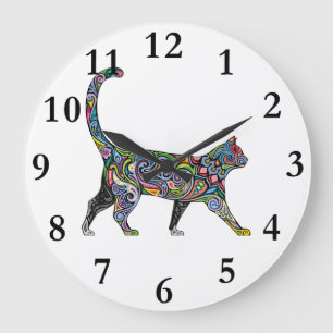 Grande Horloge Ronde Chat Abstrait
