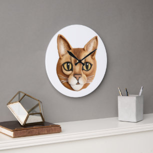 Grande Horloge Ronde Chat abyssinien 3D inspiré