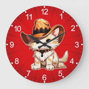 Grande Horloge Ronde Chat avec Casquette occidental Clipart-85247