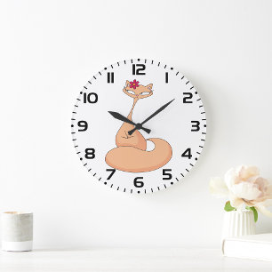Grande Horloge Ronde Chat avec Fleur Cute Kawaii Kitty