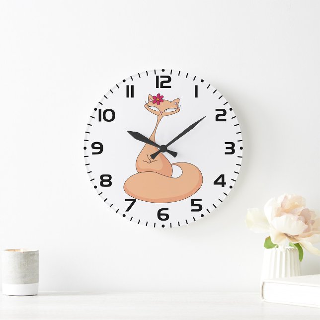 Grande Horloge Ronde Chat avec Fleur Cute Kawaii Kitty (Créateur téléchargé)