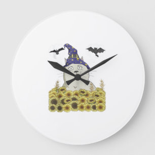 Grande Horloge Ronde Chat Blanc Drôle en Chapeau de Sorcière Vintage Ha
