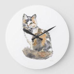 Grande Horloge Ronde Chat Calico Fancy