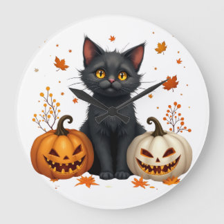 Grande Horloge Ronde chat citrouille