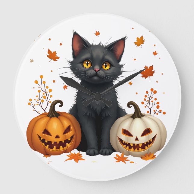 Grande Horloge Ronde chat citrouille (Recto)