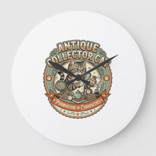 Grande Horloge Ronde Chat Collectionneur D'antiquités Chat Collectionne