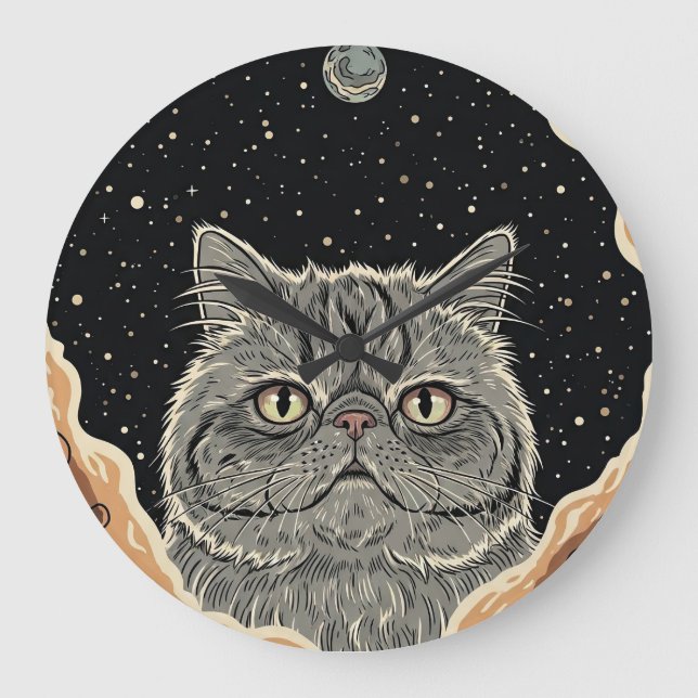 Grande Horloge Ronde Chat Cosmique (Recto)