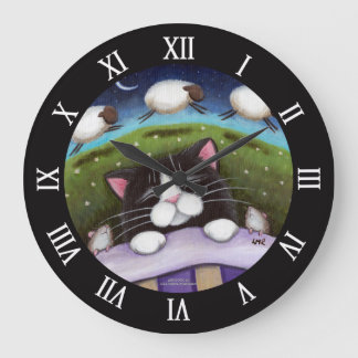 Grande Horloge Ronde Chat couché et souris rêver de mouton