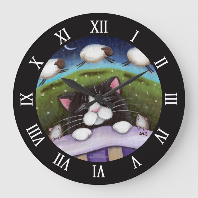 Grande Horloge Ronde Chat couché et souris rêver de mouton (Recto)