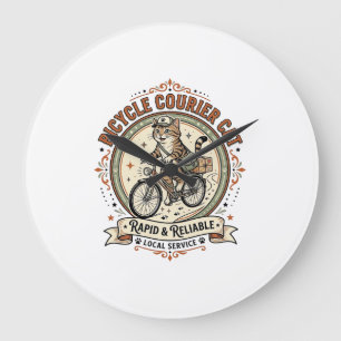 Grande Horloge Ronde Chat coursier à vélo Chat coursier à vélo Vintage 