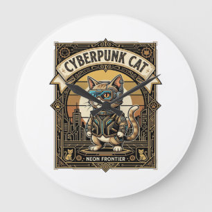 Grande Horloge Ronde Chat Cyberpunk Chat Cyberpunk Vintage
