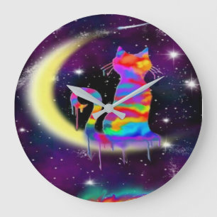 Grande Horloge Ronde Chat d'arc-en-ciel