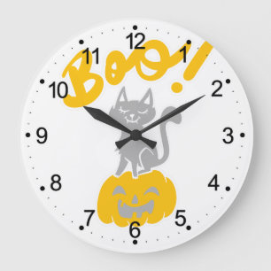 Grande Horloge Ronde Chat de Boo avec citrouilles d'halloween - Choisir