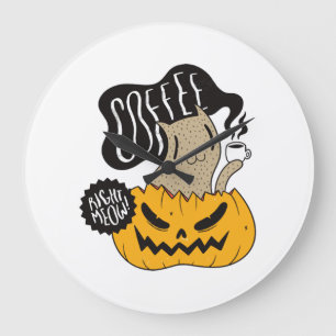 Grande Horloge Ronde Chat de café Halloween - Joli chat d'Halloween buv