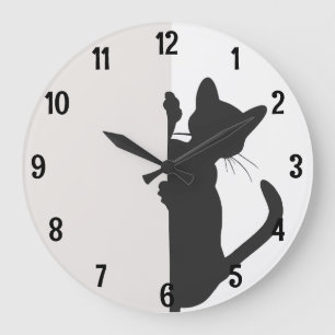 Grande Horloge Ronde Chat de cuisine minimaliste moderne - Léger