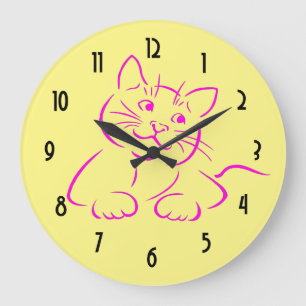 Grande Horloge Ronde Chat de Cute
