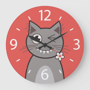 Grande Horloge Ronde Chat de Funny