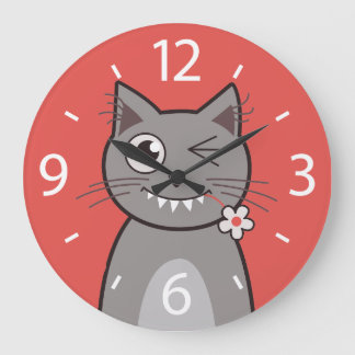 Grande Horloge Ronde Chat de Funny