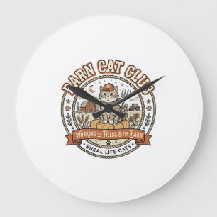 Grande Horloge Ronde Chat de grange Club Chat Agriculteur Mashup d'anim