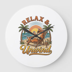 Grande Horloge Ronde Chat de plage vintage pour se détendre et se relax