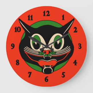 Grande Horloge Ronde Chat d'Halloween Art Déco vintage