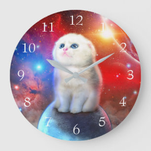 Grande Horloge Ronde Chat en train de pleurer dans l'espace