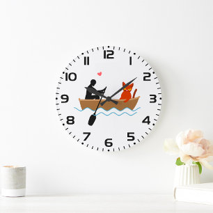 Grande Horloge Ronde Chat et tour en bateau Drôle Whimsical Animateur d