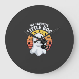 Grande Horloge Ronde Chat fantôme d'Halloween Little Boo