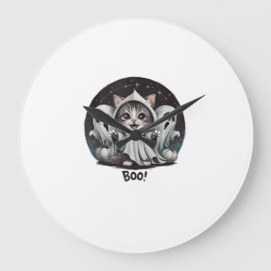 Grande Horloge Ronde Chat fantôme drôle Boo Halloween Animal Kitty fant