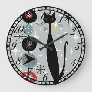 Grande Horloge Ronde Chat frais moderne de MCM de la rétro moitié du