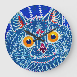 Grande Horloge Ronde Chat gothique bleu