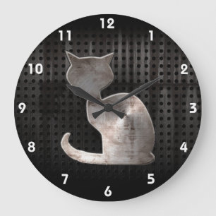 Grande Horloge Ronde Chat grunge