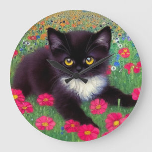 Grande Horloge Ronde Chat Gustav Klimt Tuxedo