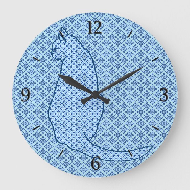 Grande Horloge Ronde Chat japonais - Kimono bleu (Recto)