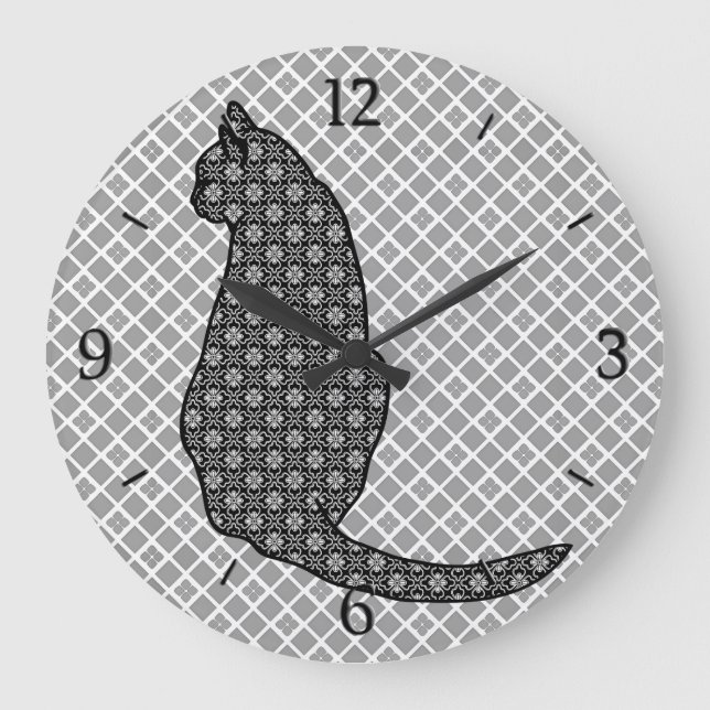 Grande Horloge Ronde Chat japonais - Kimono noir et blanc (Recto)