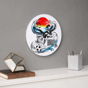 Grande Horloge Ronde Chat japonais unique pour la maison, le bureau et