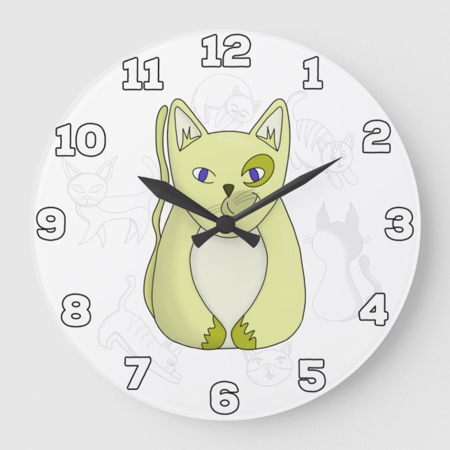 Grande Horloge Ronde Chat jaune avec sourire coquin (Recto)