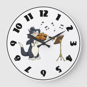 Grande Horloge Ronde Chat Jouant À L'Horloge Du Violon