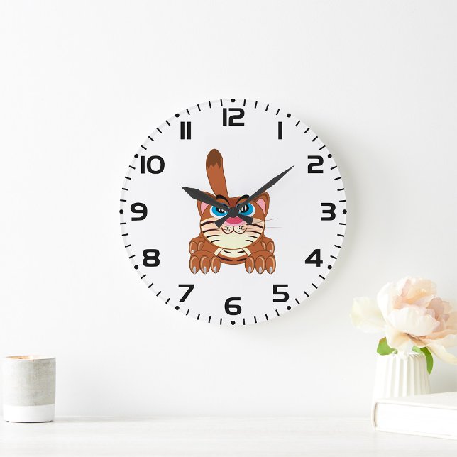 Grande Horloge Ronde Chat jouant avec Big Blue yeux amusant Whimsical K (Créateur téléchargé)