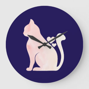 Grande Horloge Ronde Chat Mignon avec des Cœurs