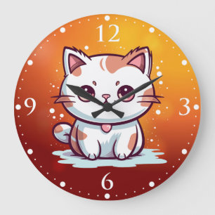 Grande Horloge Ronde Chat Mignon Clipart de Style Kawaii