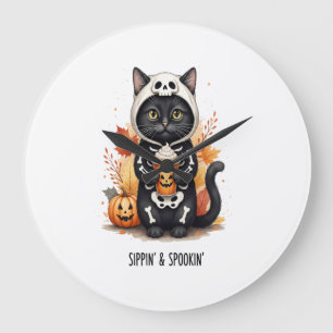 Grande Horloge Ronde Chat mignon Halloween effrayant