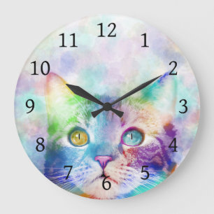Grande Horloge Ronde chat multicolore cat 663