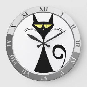Grande Horloge Ronde Chat noir