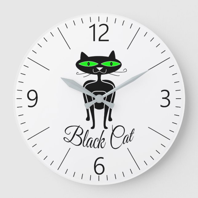 Grande Horloge Ronde Chat noir aux yeux verts (Recto)