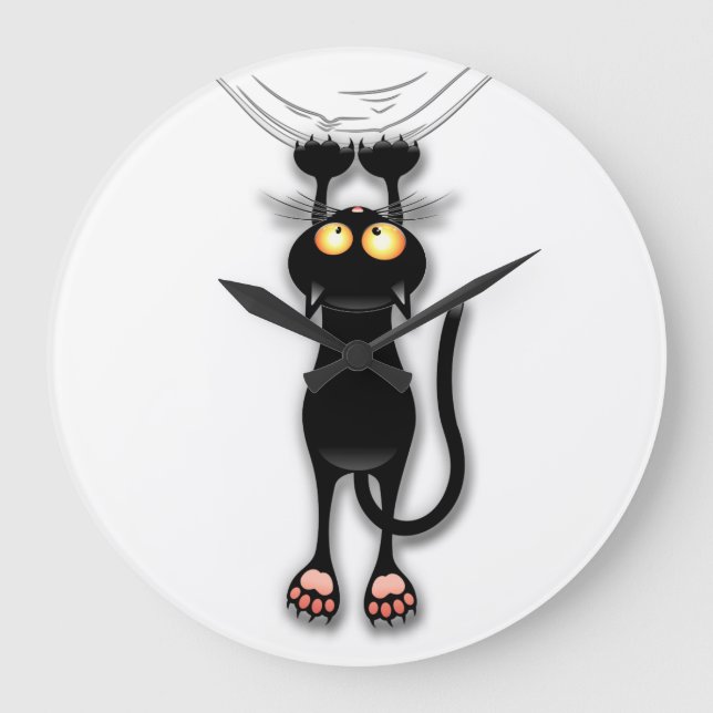 Grande Horloge Ronde Chat noir d'amusement tombant vers le bas autour (Recto)