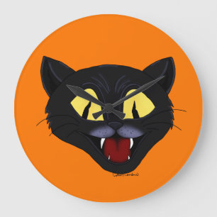 Grande Horloge Ronde Chat noir d'Halloween