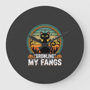 Grande Horloge Ronde Chat noir d'Halloween grognant mes crocs Design Ré